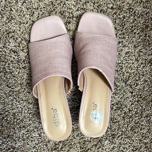 Soft pink mule heels